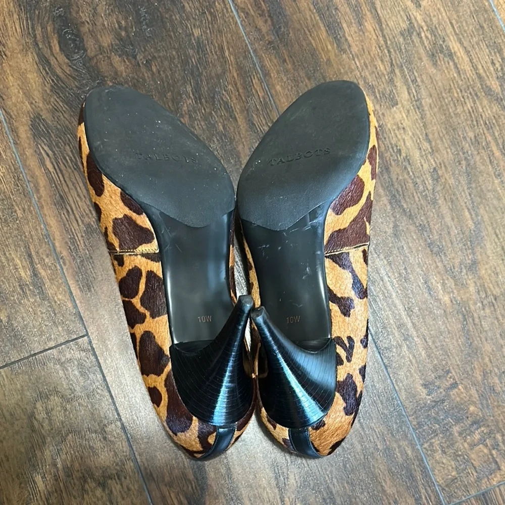 Talbots Brown Animal Cheetah Print Upper Leather Hairy Heels Black Trim 10W